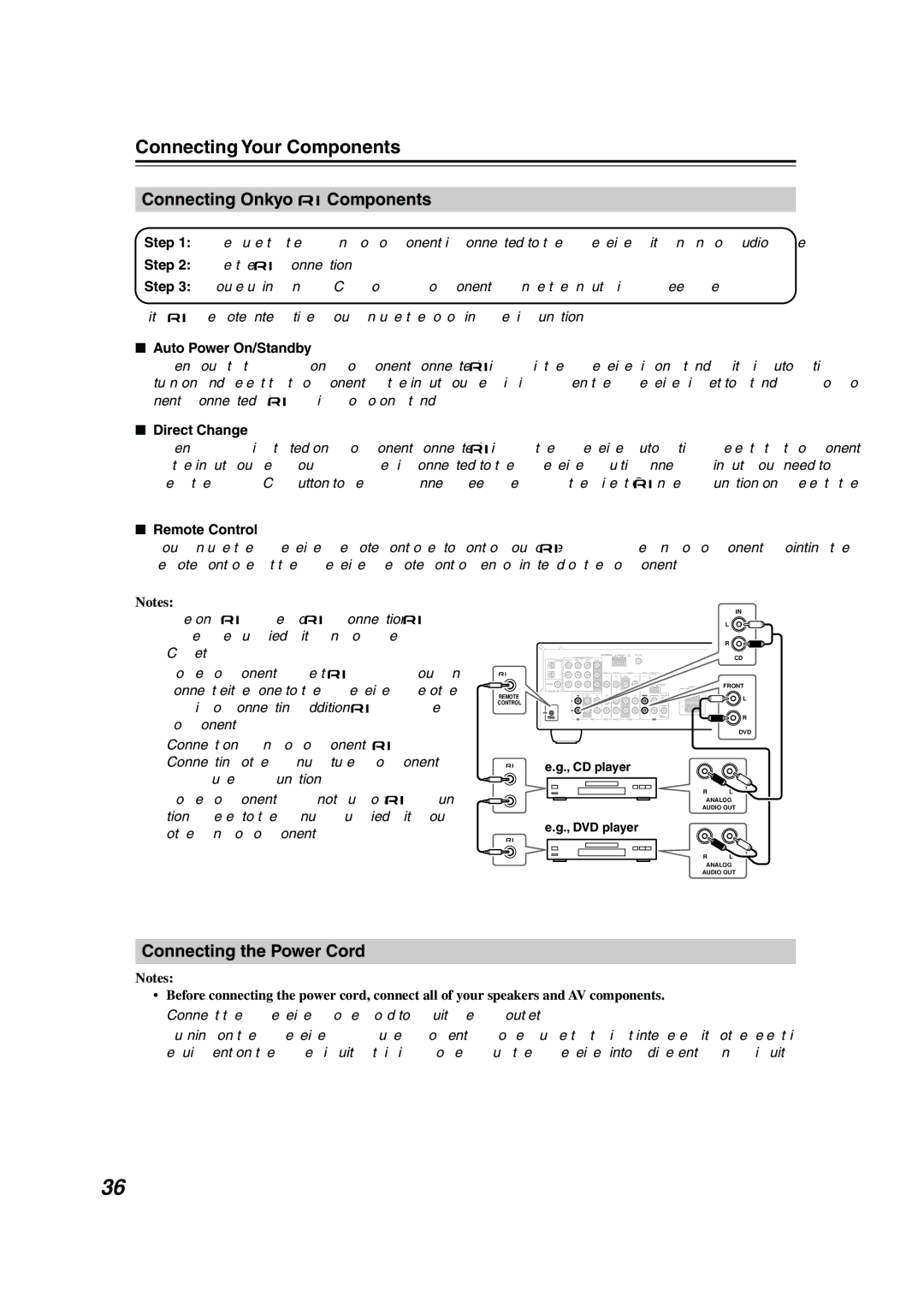 Onkyo HT-S3100, HT-R340 Connecting Onkyo Components, Connecting the Power Cord, Auto Power On/Standby, Direct Change 