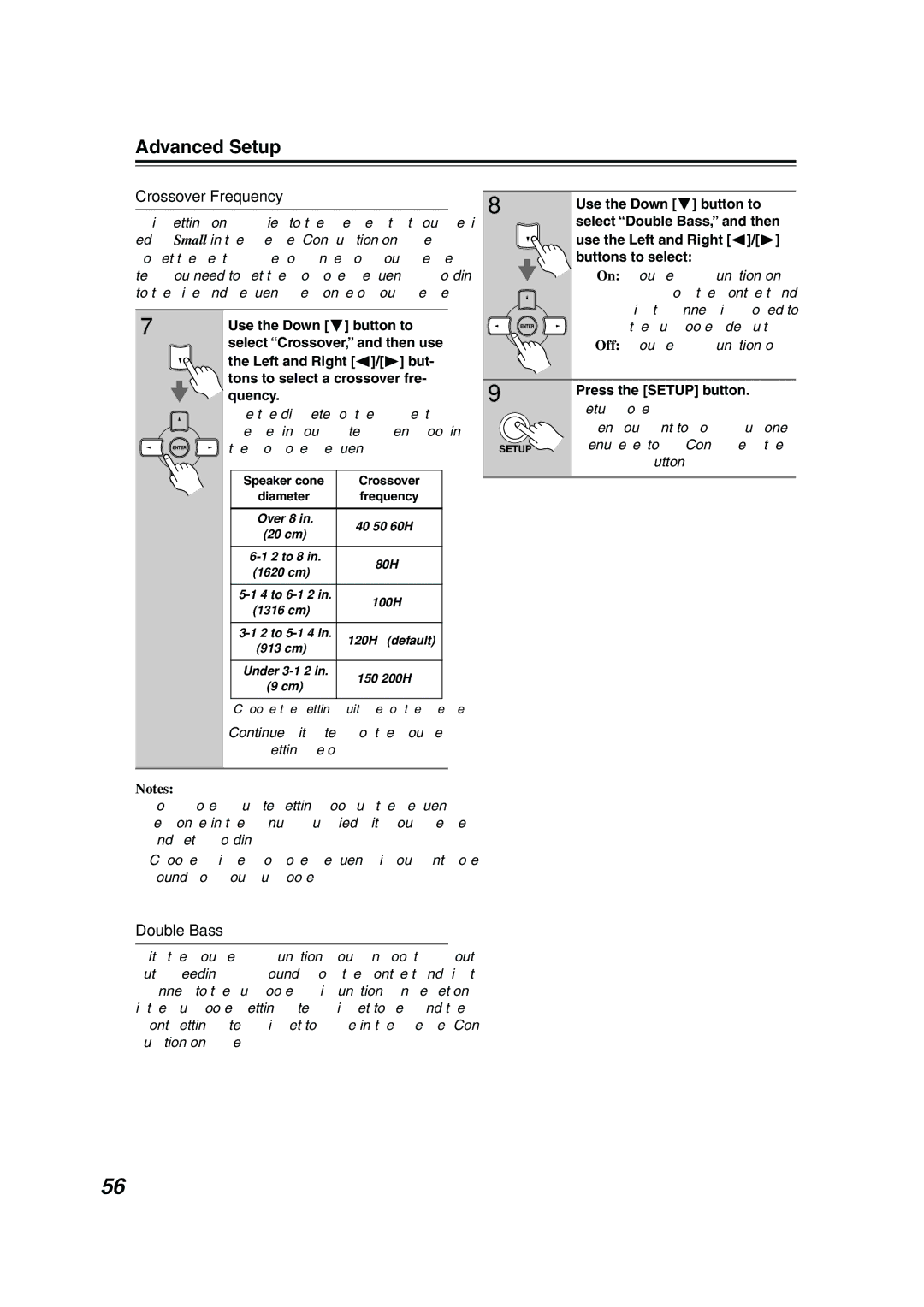 Onkyo HT-S3100, HT-R340, HTP-360, HT-S3105, HTP-318 instruction manual Crossover Frequency, Double Bass 