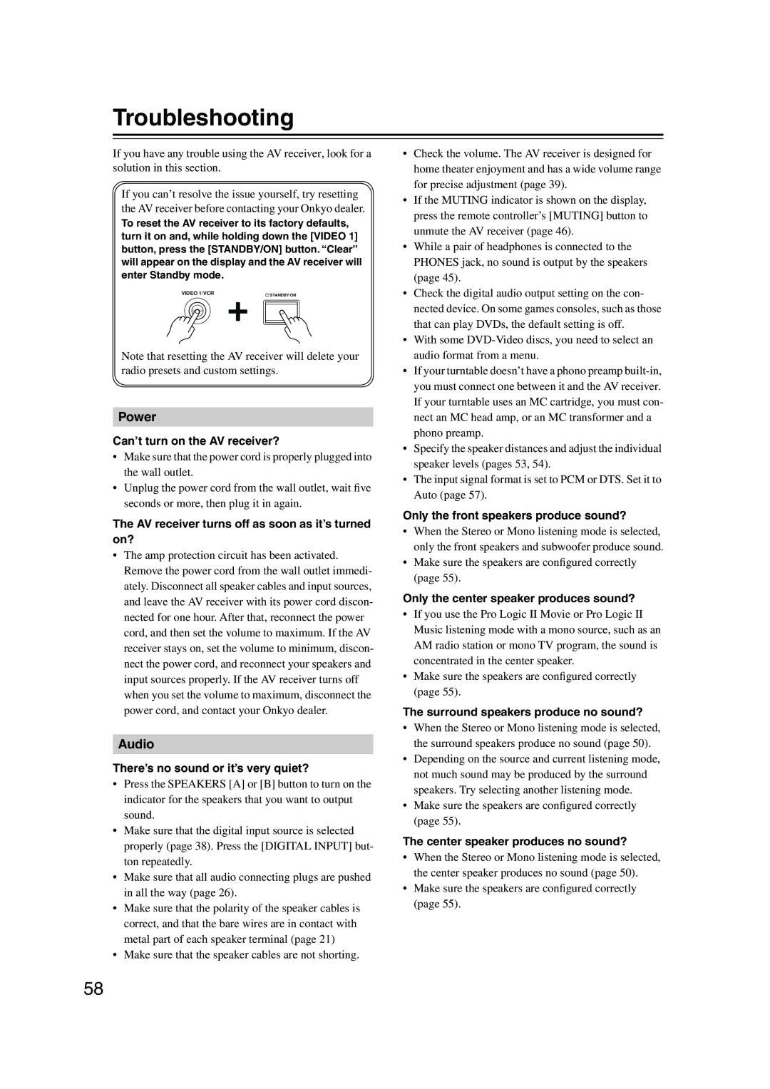 Onkyo HT-S3105, HT-R340, HT-S3100, HTP-360, HTP-318 instruction manual Troubleshooting 