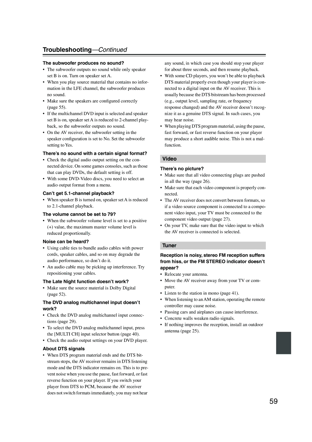 Onkyo HTP-318, HT-R340, HT-S3100, HTP-360, HT-S3105 instruction manual Troubleshooting 