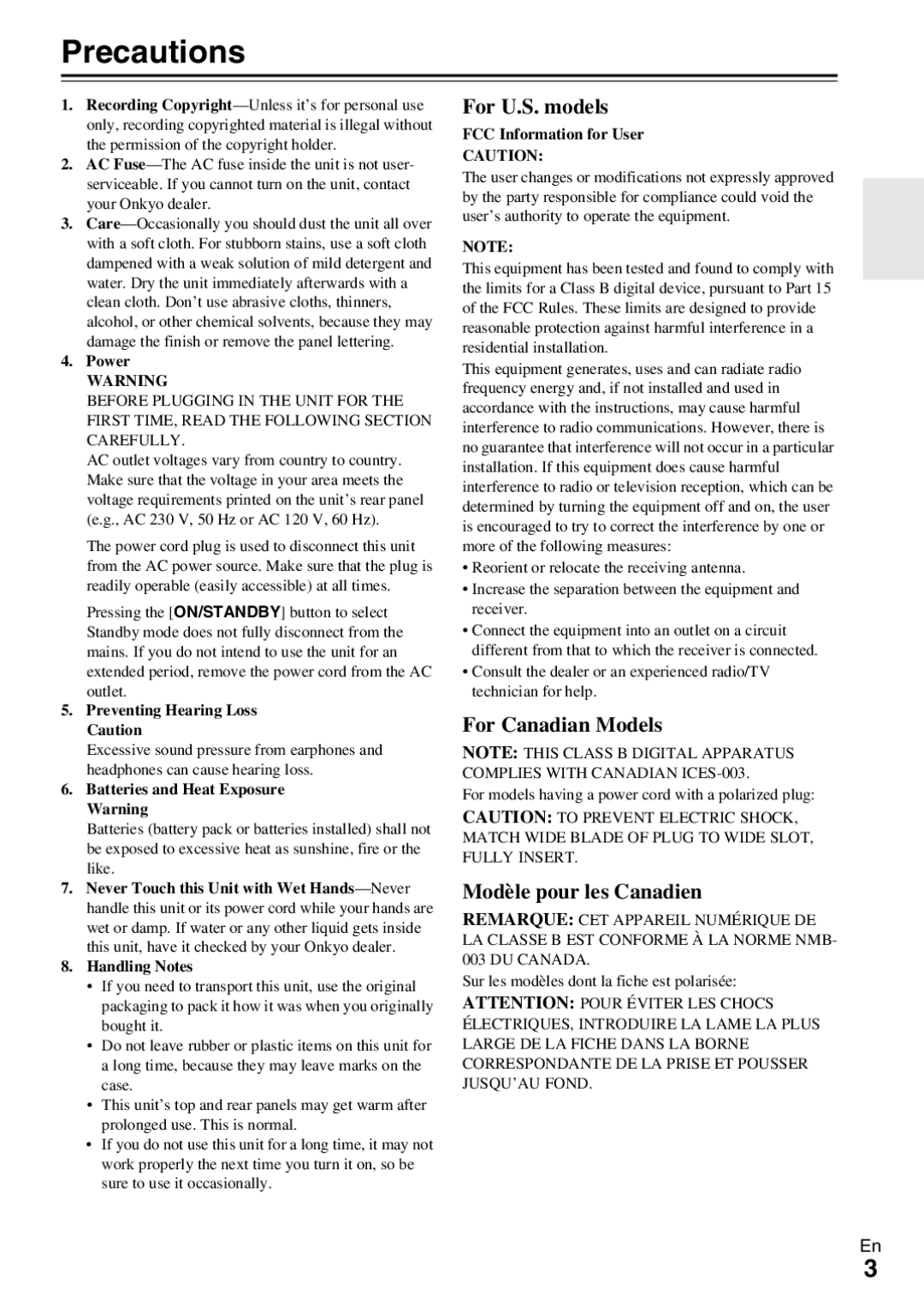 Onkyo HT-R390 instruction manual Precautions 