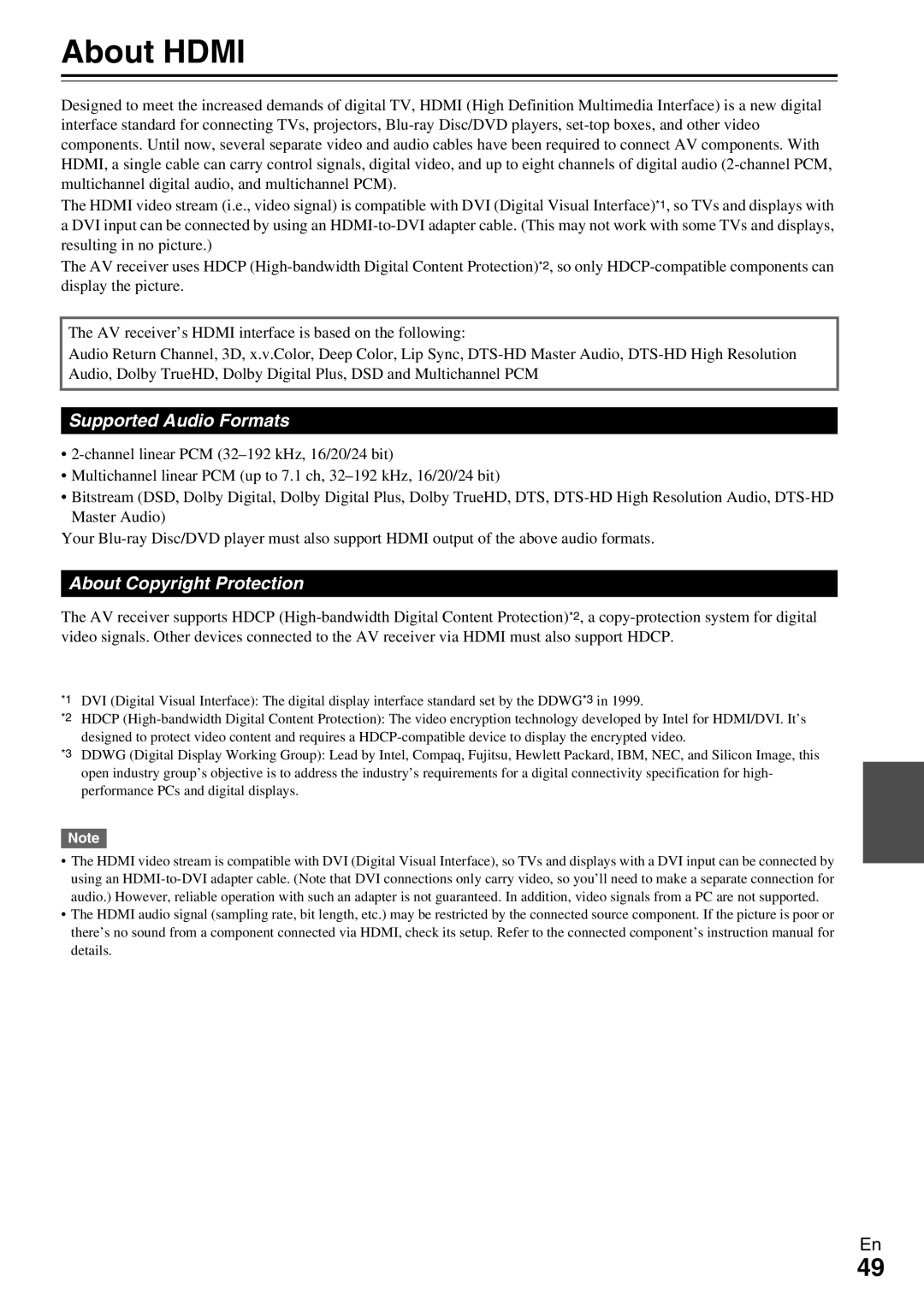 Onkyo HT-R390 instruction manual About Hdmi, Supported Audio Formats, About Copyright Protection 