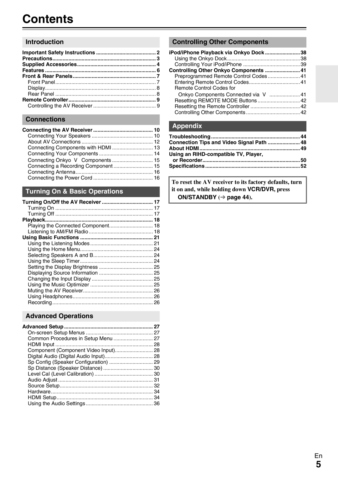 Onkyo HT-R390 instruction manual Contents 