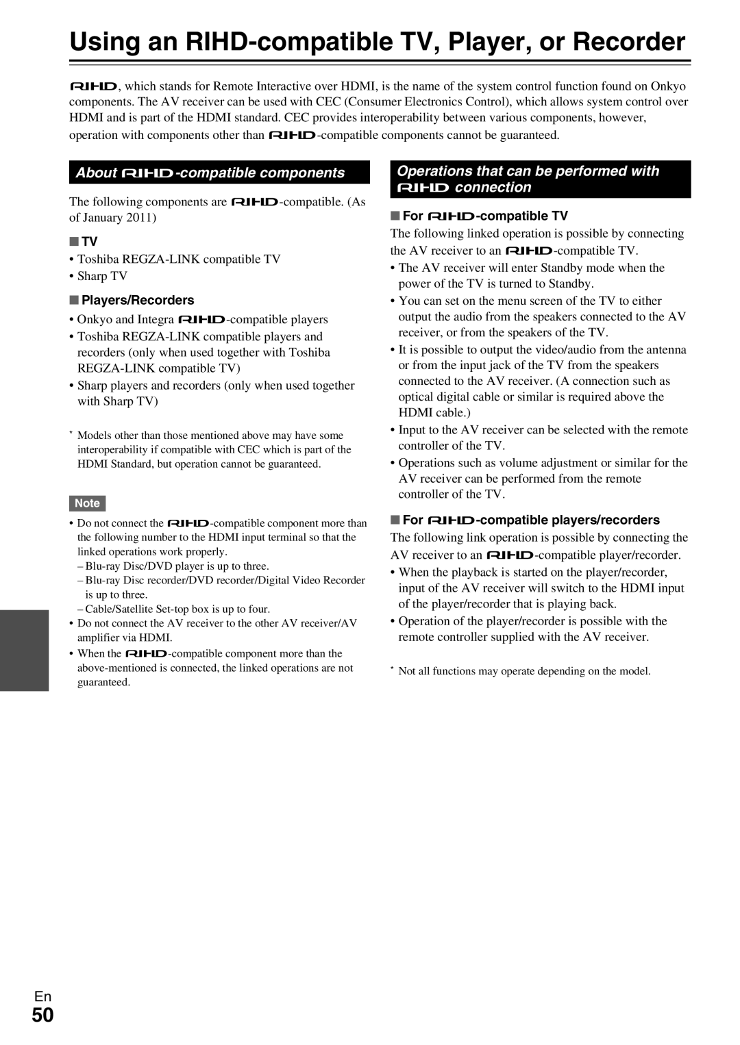 Onkyo HT-R390 instruction manual Using an RIHD-compatible TV, Player, or Recorder, About p-compatible components 