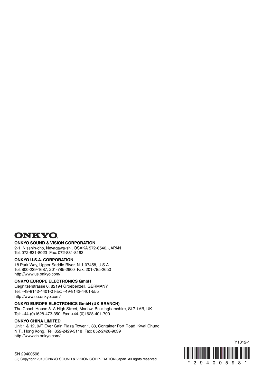 Onkyo HT-R390 instruction manual Onkyo Europe Electronics GmbH UK Branch 