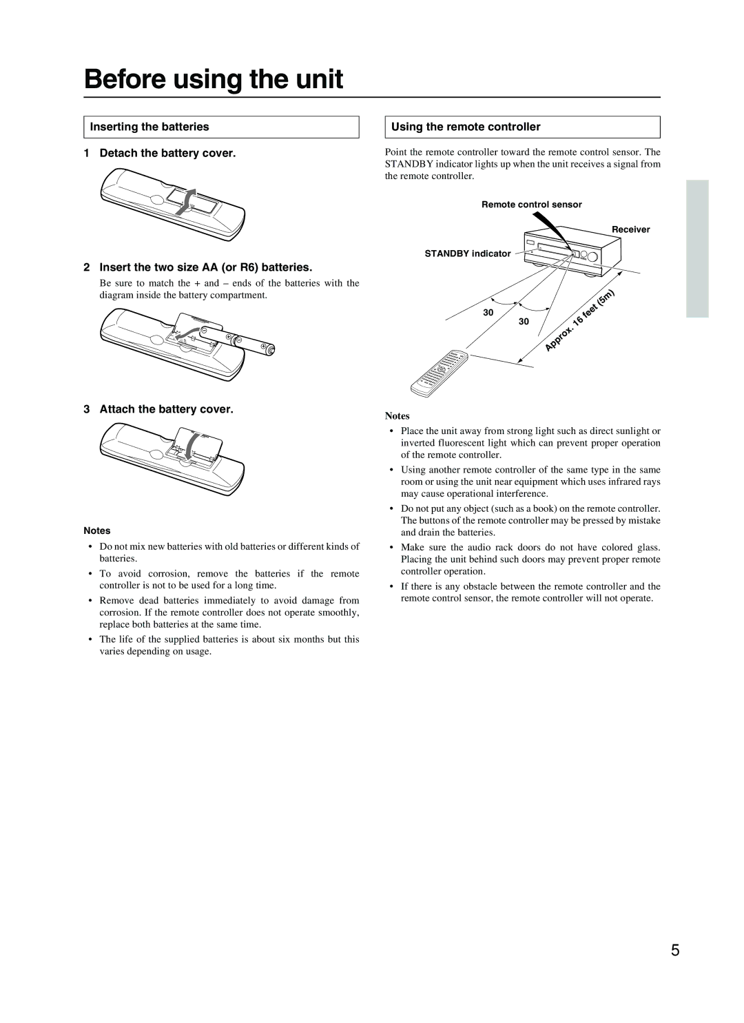 Onkyo HT-R410 appendix Before using the unit, Attach the battery cover, Using the remote controller 