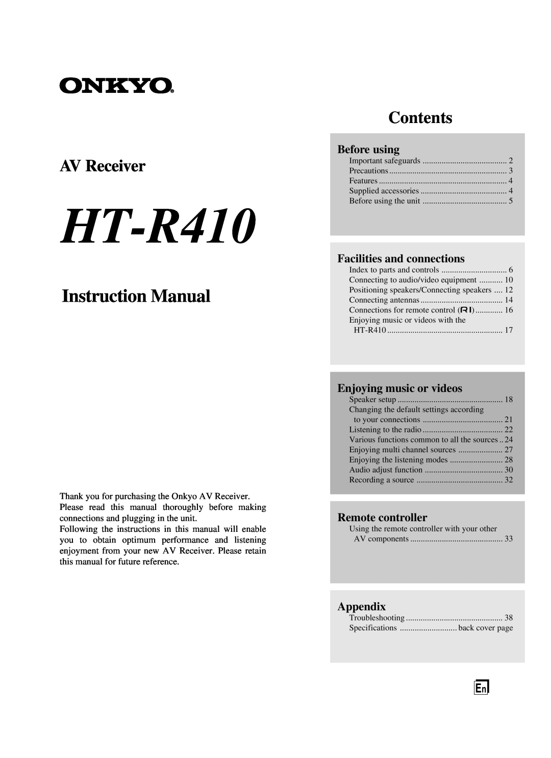 Onkyo HT-R410 instruction manual Insert the batteries, Connect the supplied FM and AM indoor antennas 