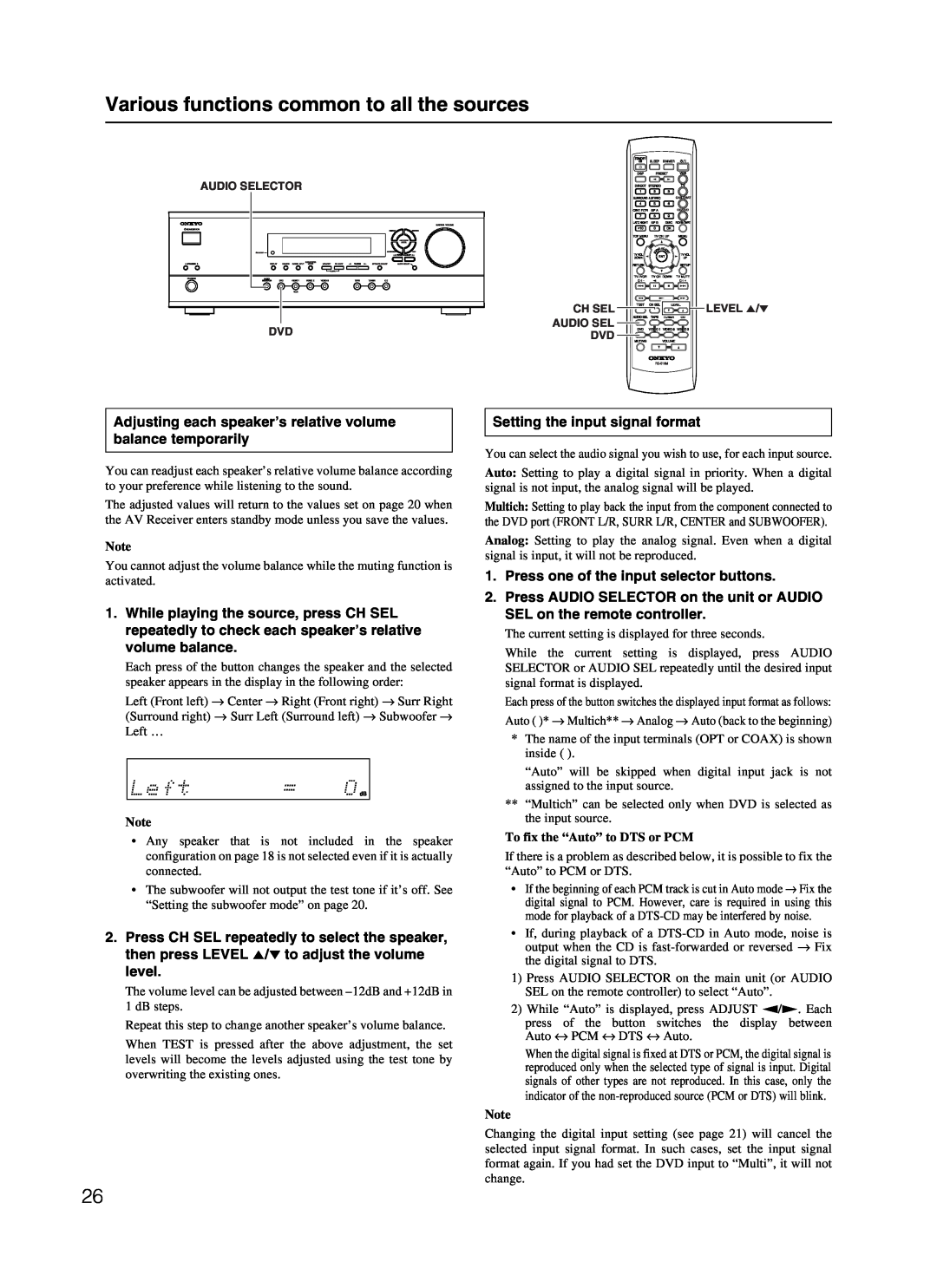 Onkyo HT-R410 appendix Various functions common to all the sources, Setting the input signal format 