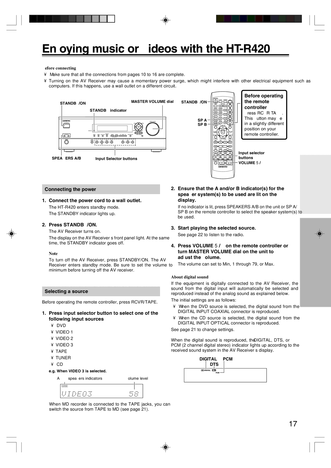 Onkyo appendix Enjoying music or videos with the HT-R420 