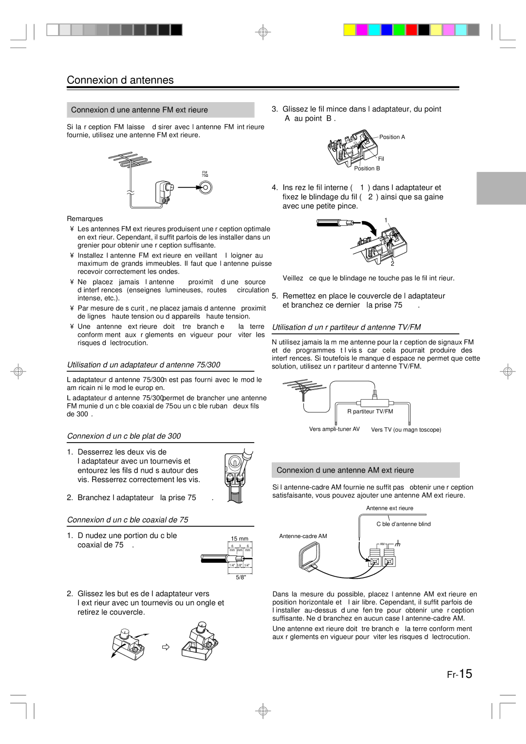 Onkyo HT-R420 manual Connexion d’antennes, Connexion d’une antenne FM extérieure, Dénudez une portion du câble 