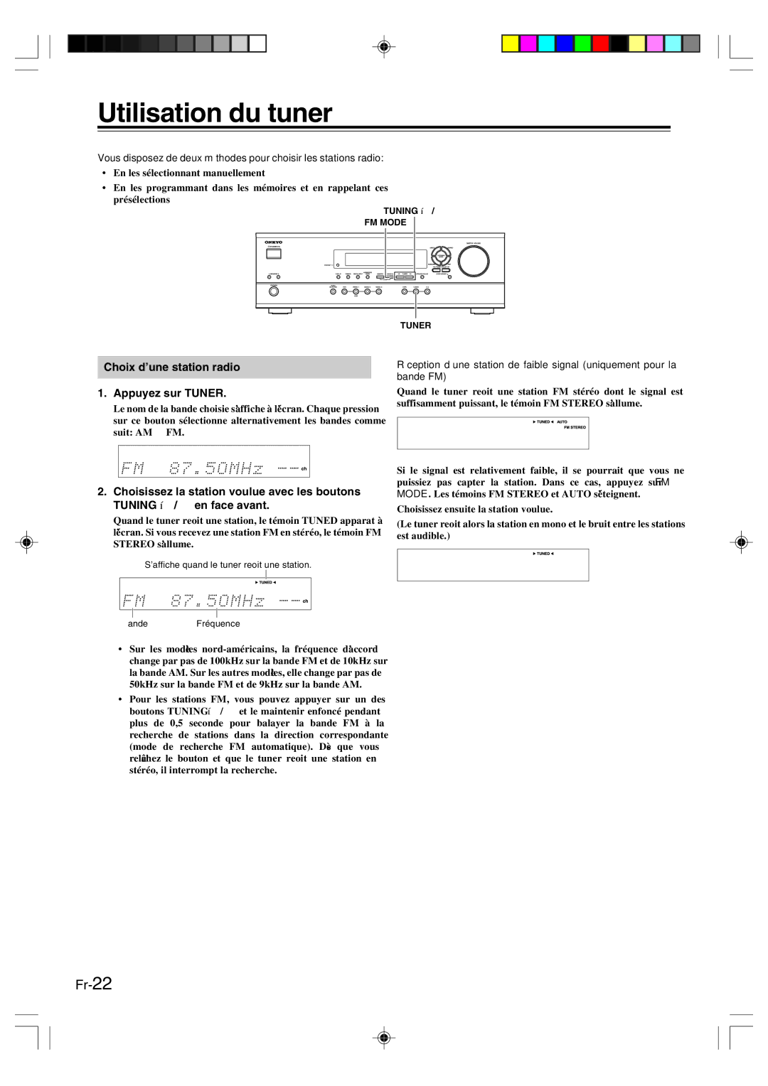 Onkyo HT-R420 manual Utilisation du tuner, Choix d’une station radio Appuyez sur Tuner 