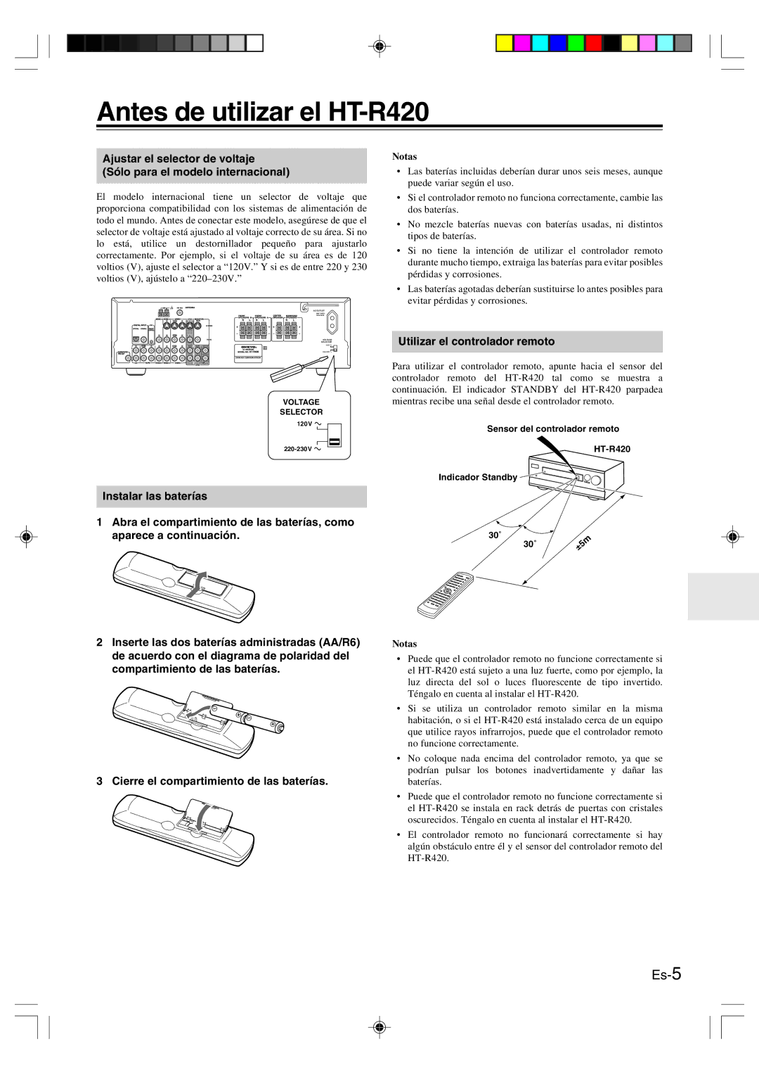 Onkyo manual Antes de utilizar el HT-R420, Utilizar el controlador remoto, Notas 