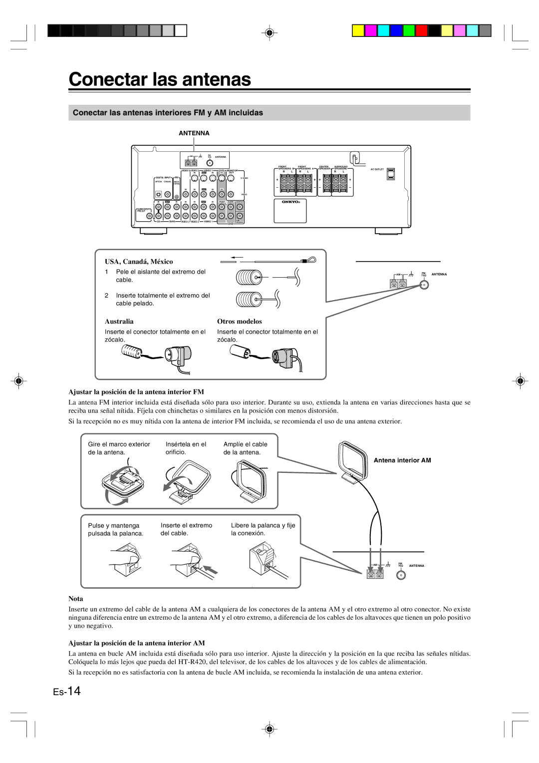 Onkyo HT-R420 manual Conectar las antenas interiores FM y AM incluidas 