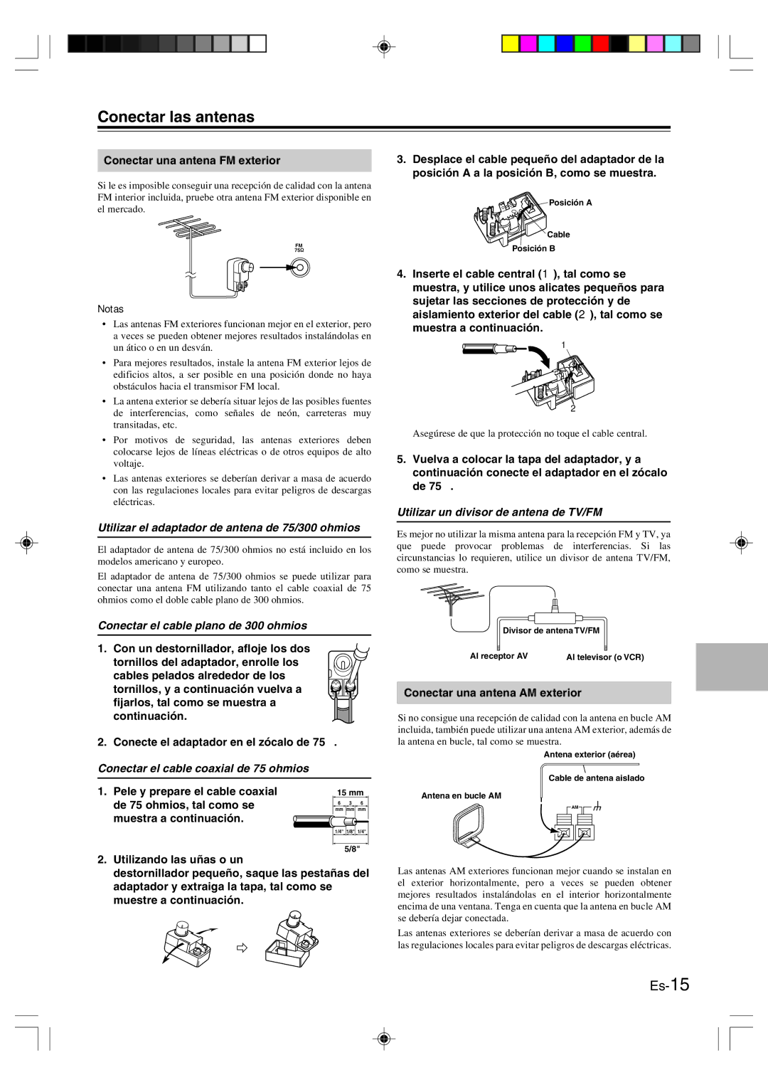 Onkyo HT-R420 manual Conectar las antenas, Conectar una antena FM exterior, Pele y prepare el cable coaxial 