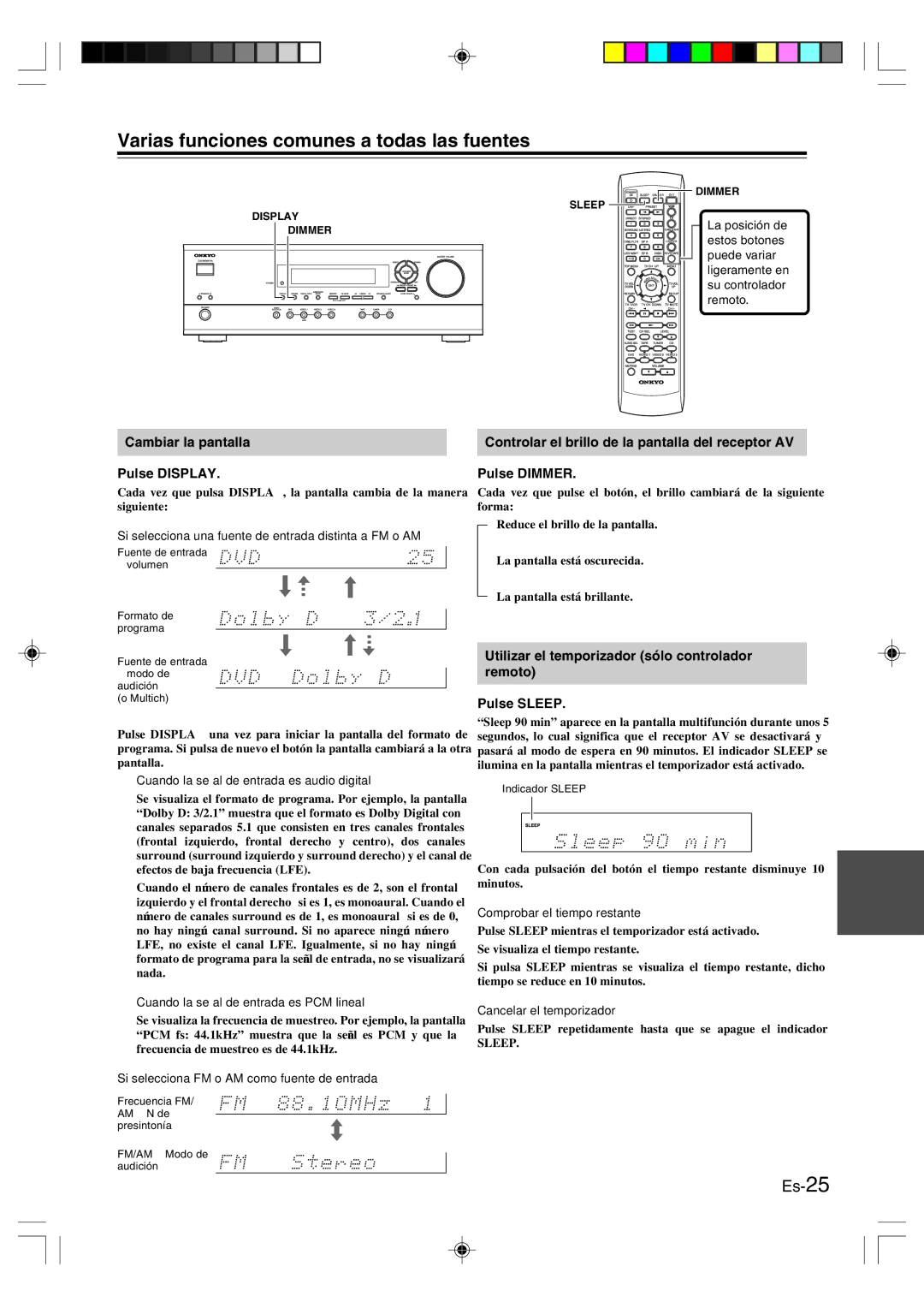 Onkyo HT-R420 manual Varias funciones comunes a todas las fuentes, Cambiar la pantalla Pulse Display 