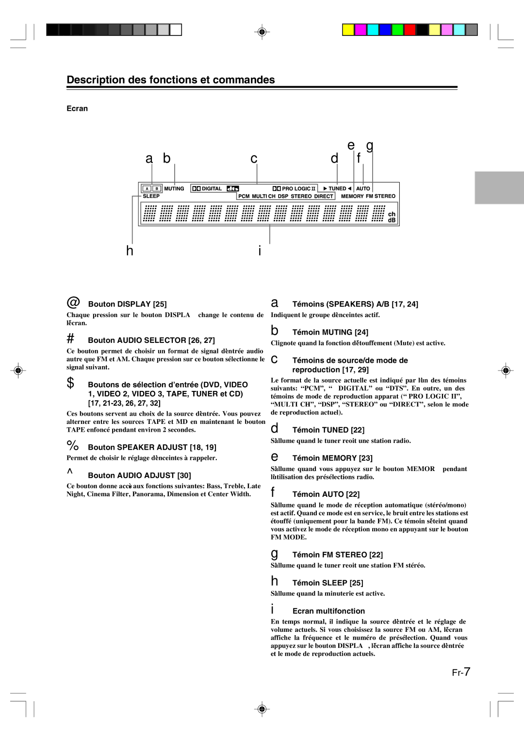 Onkyo HT-R420 manual Description des fonctions et commandes 