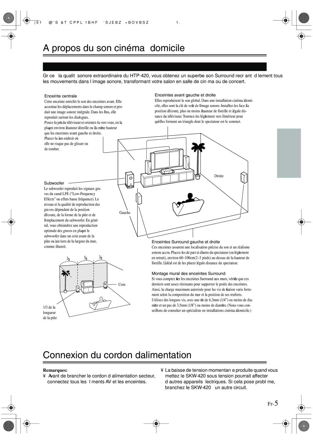 Onkyo HT-R420 manual Propos du son cinéma à domicile, Connexion du cordon d’alimentation 