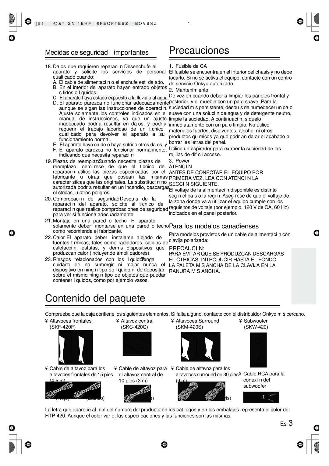 Onkyo HT-R420 manual Precauciones, Contenido del paquete, Medidas de seguridad importantes 