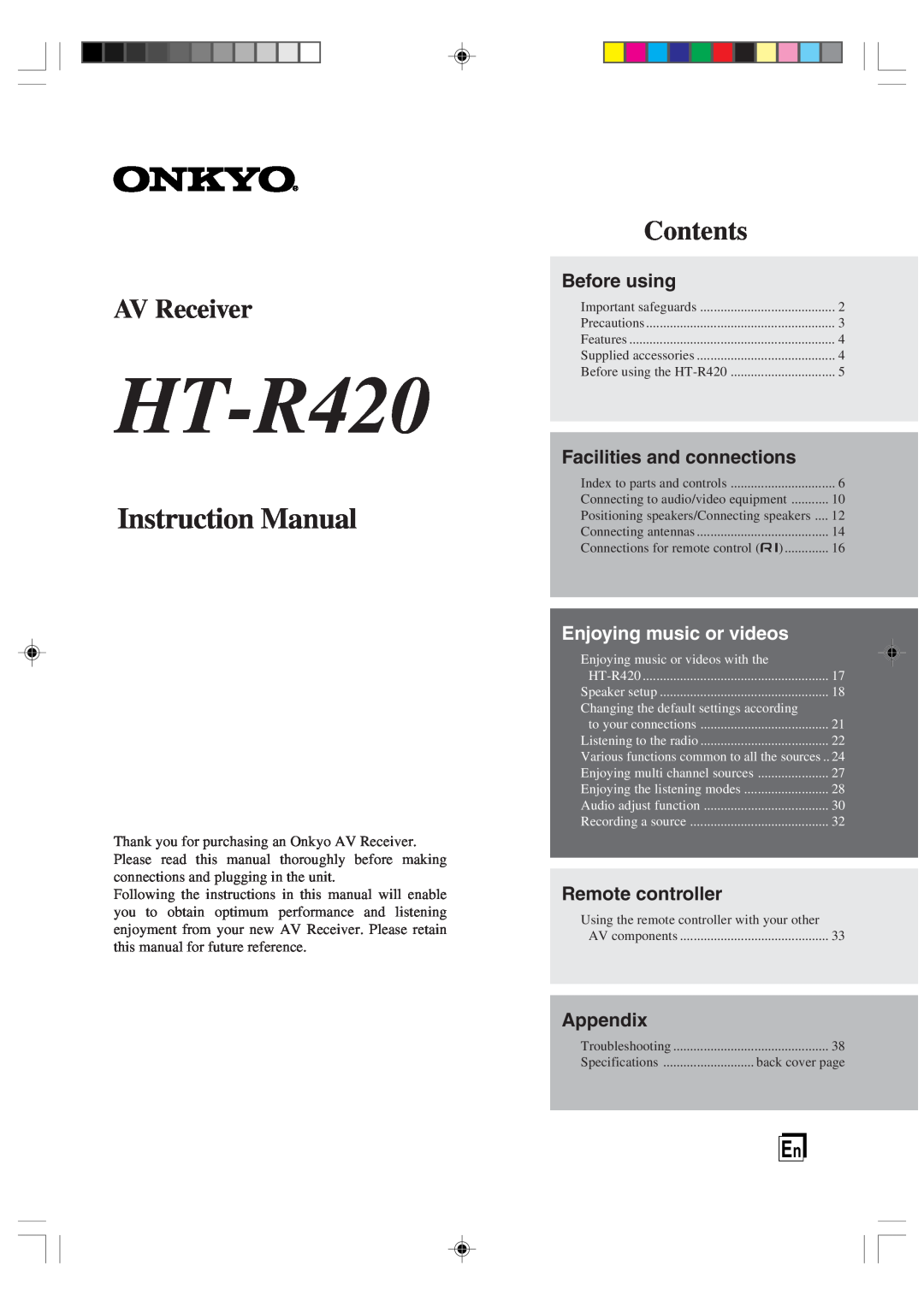 Onkyo HT-R420 manual AV Receiver, Fr Es, Avant l’utilisation, Fr-2, Fonctions et connexions Fr-6, Risfrutar de la música 