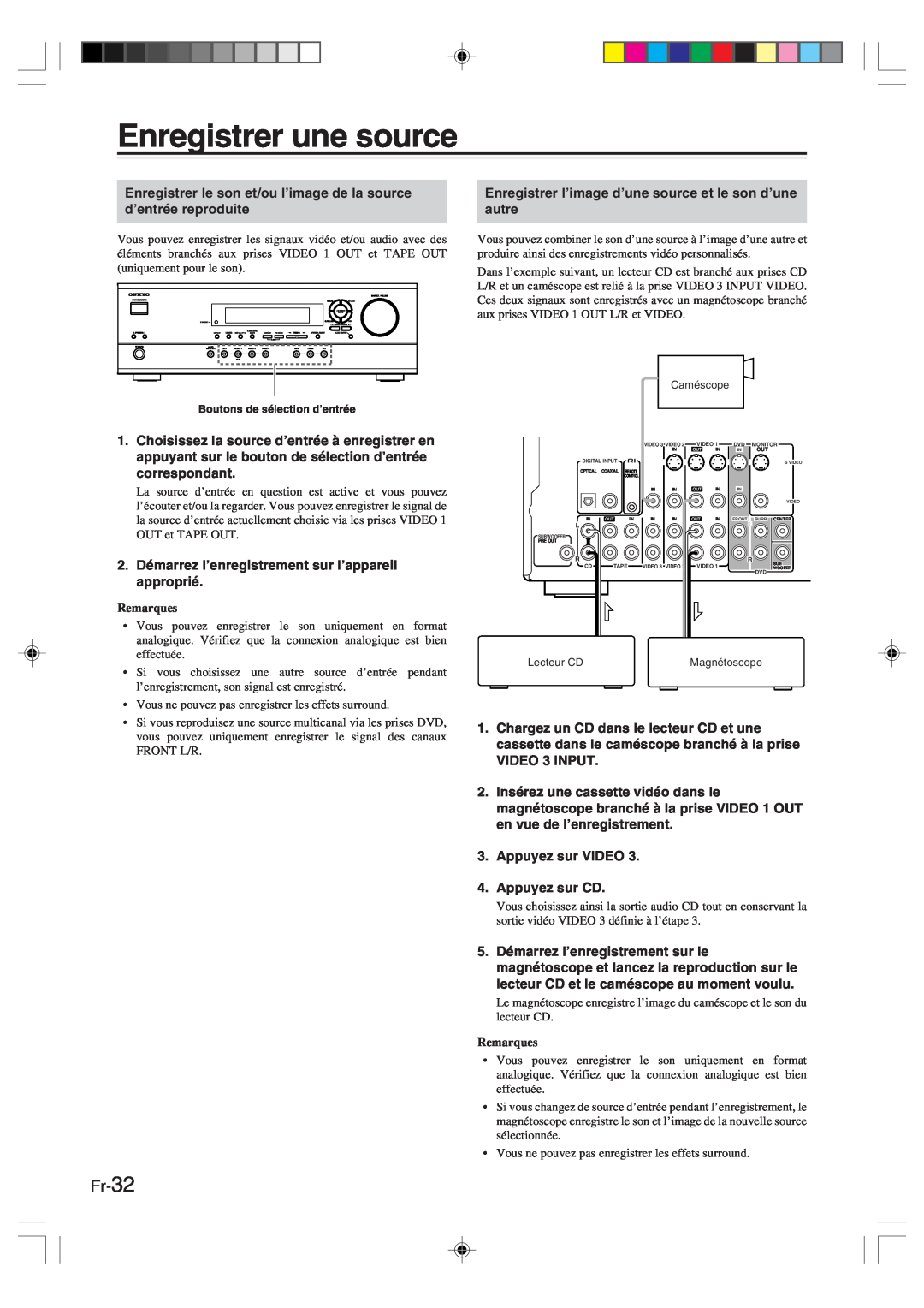 Onkyo HT-R420 manual Enregistrer une source, Fr-32 