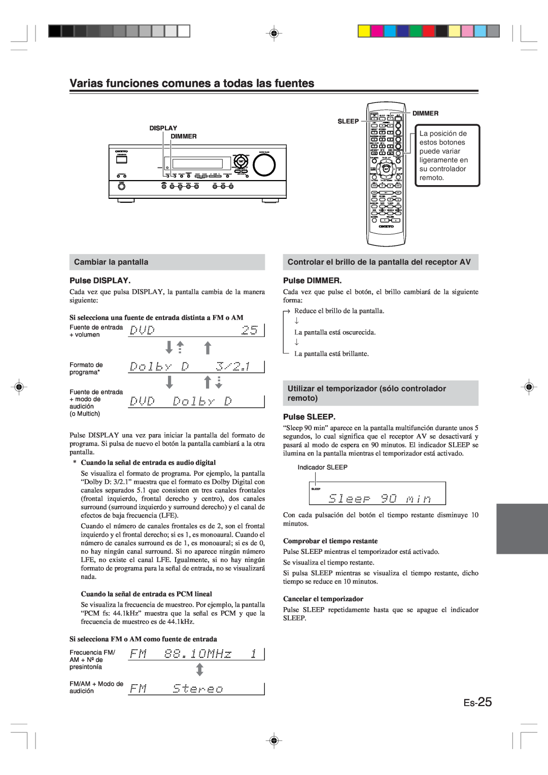Onkyo HT-R420 manual Varias funciones comunes a todas las fuentes, Es-25, Cuando la señal de entrada es audio digital 