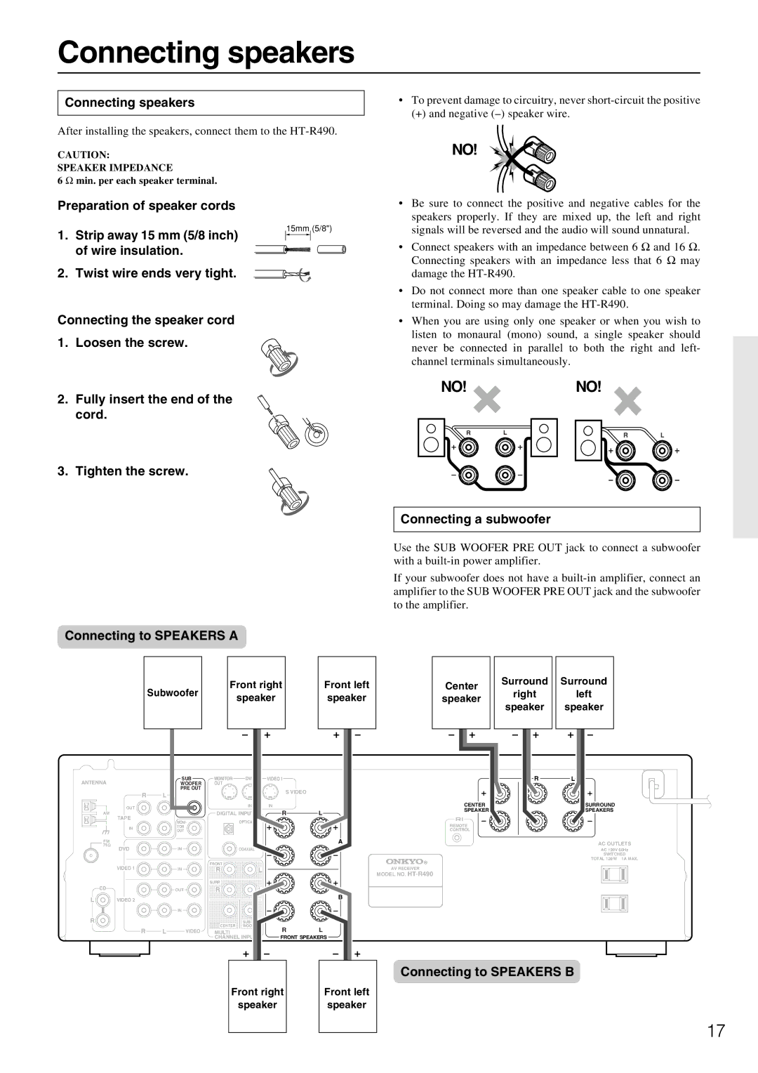 Onkyo HT-R490 appendix Connecting speakers 