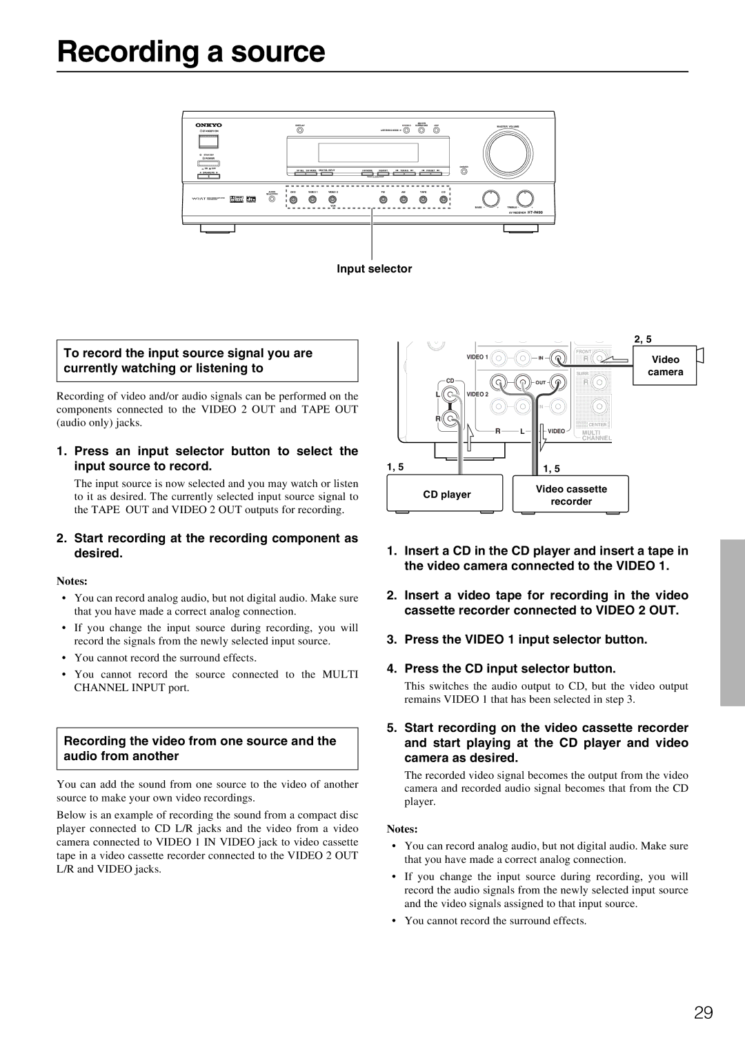 Onkyo HT-R490 appendix Recording a source, To record the input source signal you are, Currently watching or listening to 