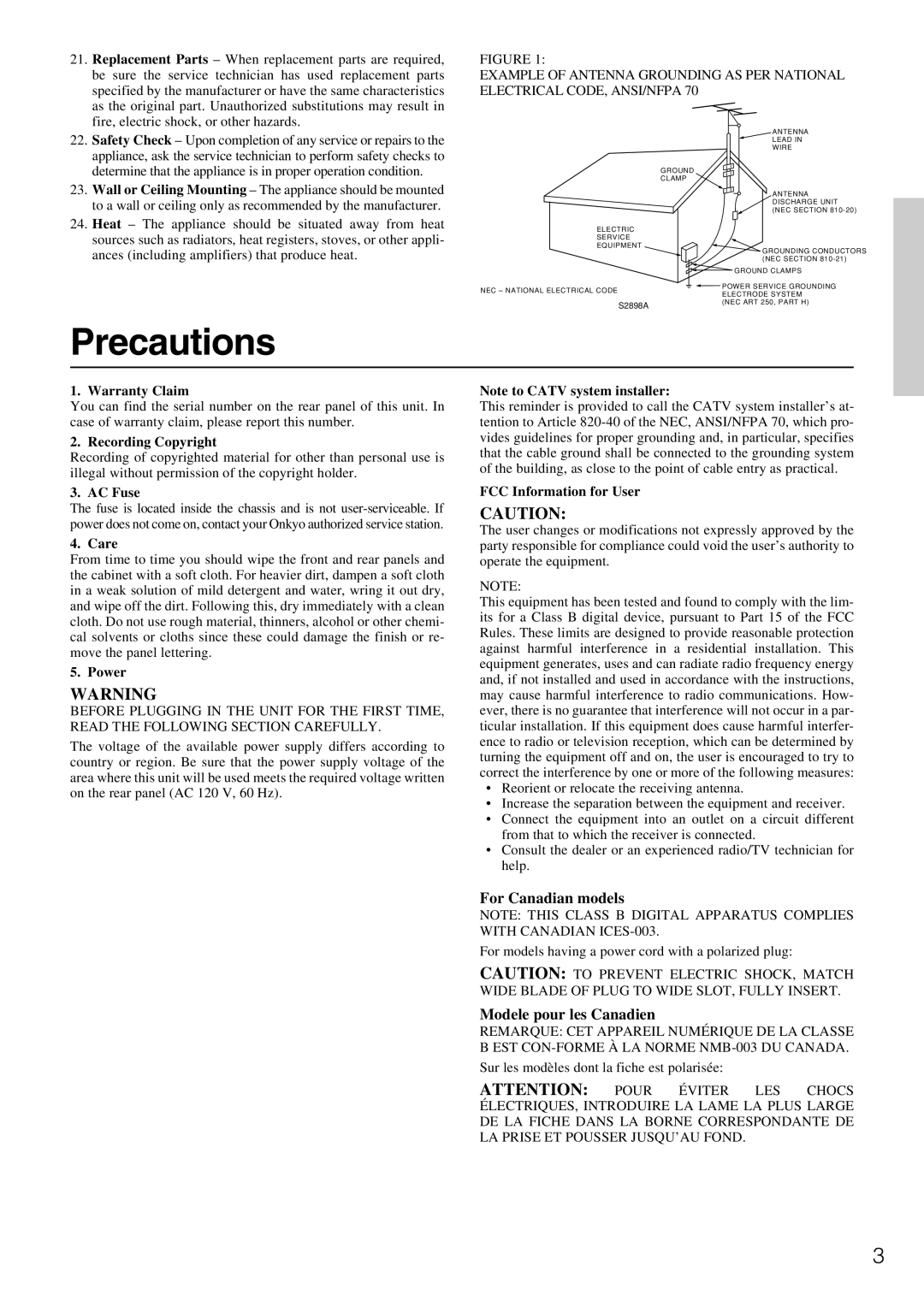 Onkyo HT-R490 appendix Precautions 