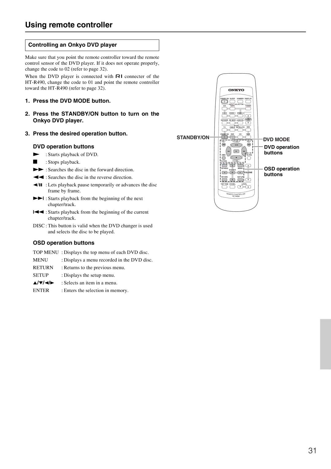 Onkyo HT-R490 appendix Using remote controller 