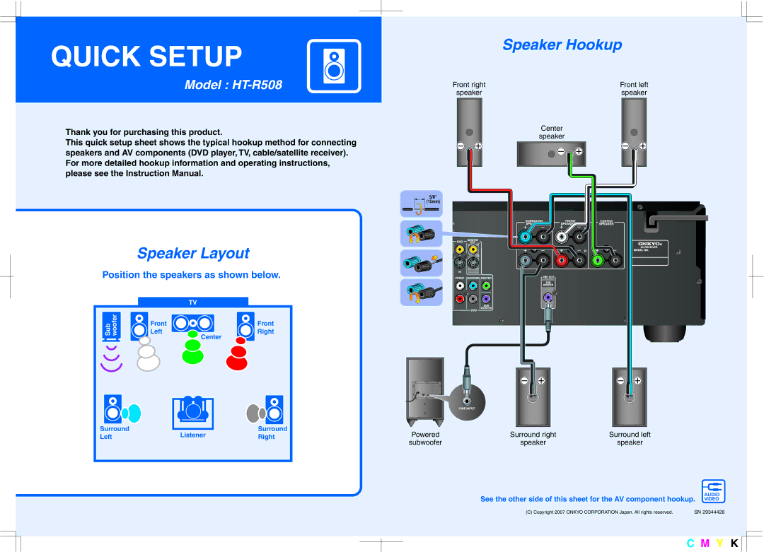 Onkyo HT-R508 instruction manual Quick Setup 