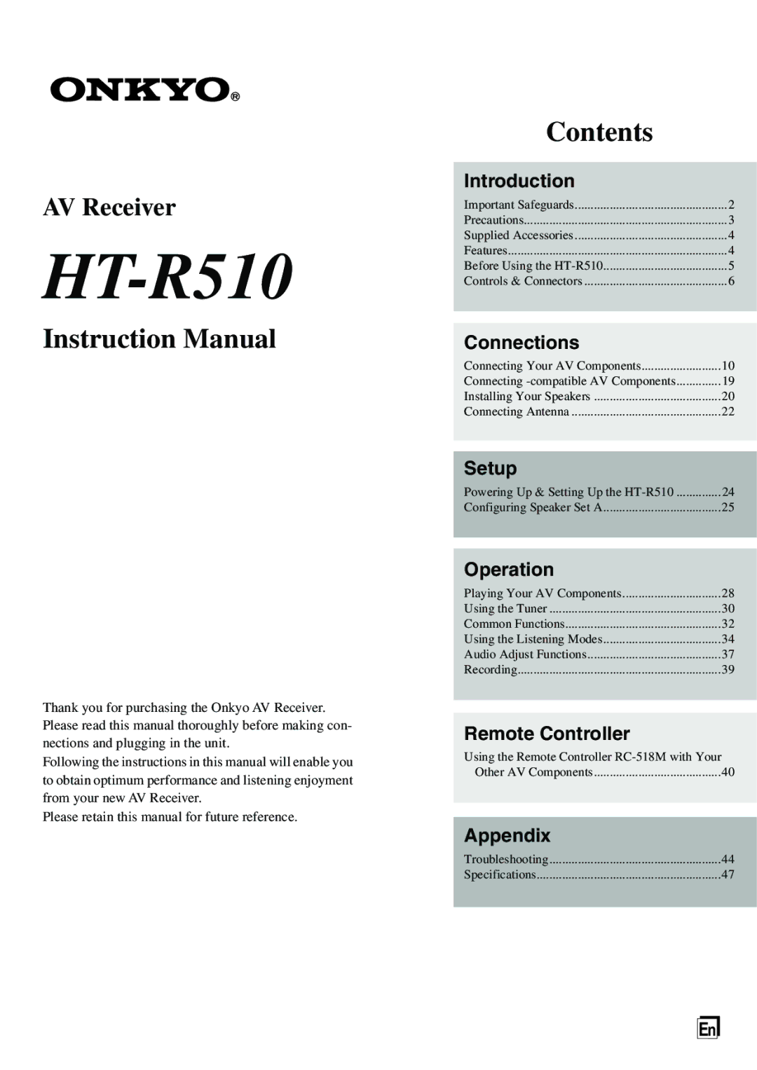 Onkyo HT-R510 instruction manual 