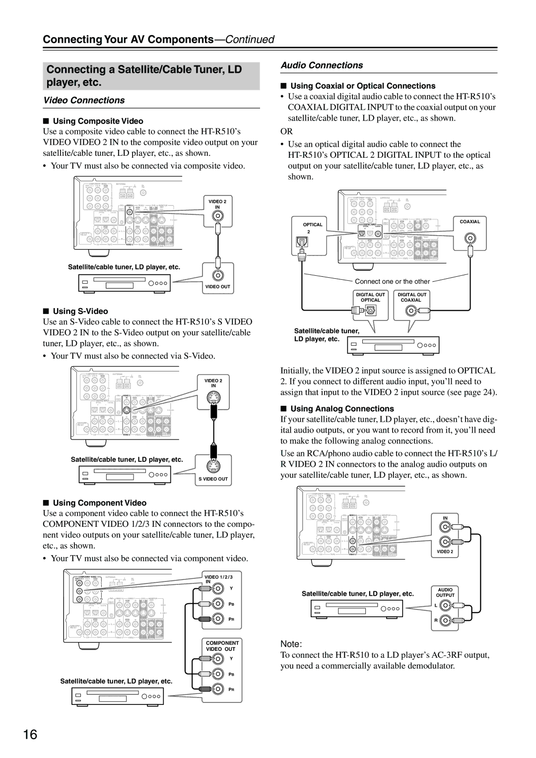 Onkyo HT-R510 instruction manual Satellite/cable tuner, LD player, etc 