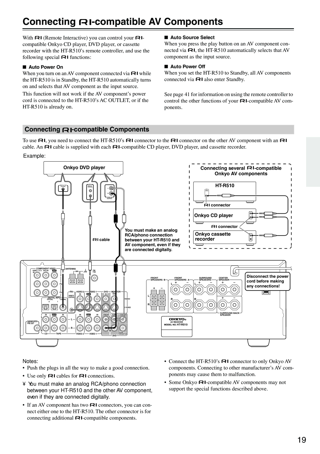 Onkyo HT-R510 instruction manual Connecting -compatible AV Components, Connecting -compatible Components, Example 