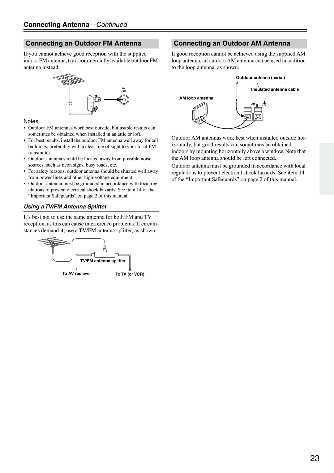 Onkyo HT-R510 instruction manual Using a TV/FM Antenna Splitter 