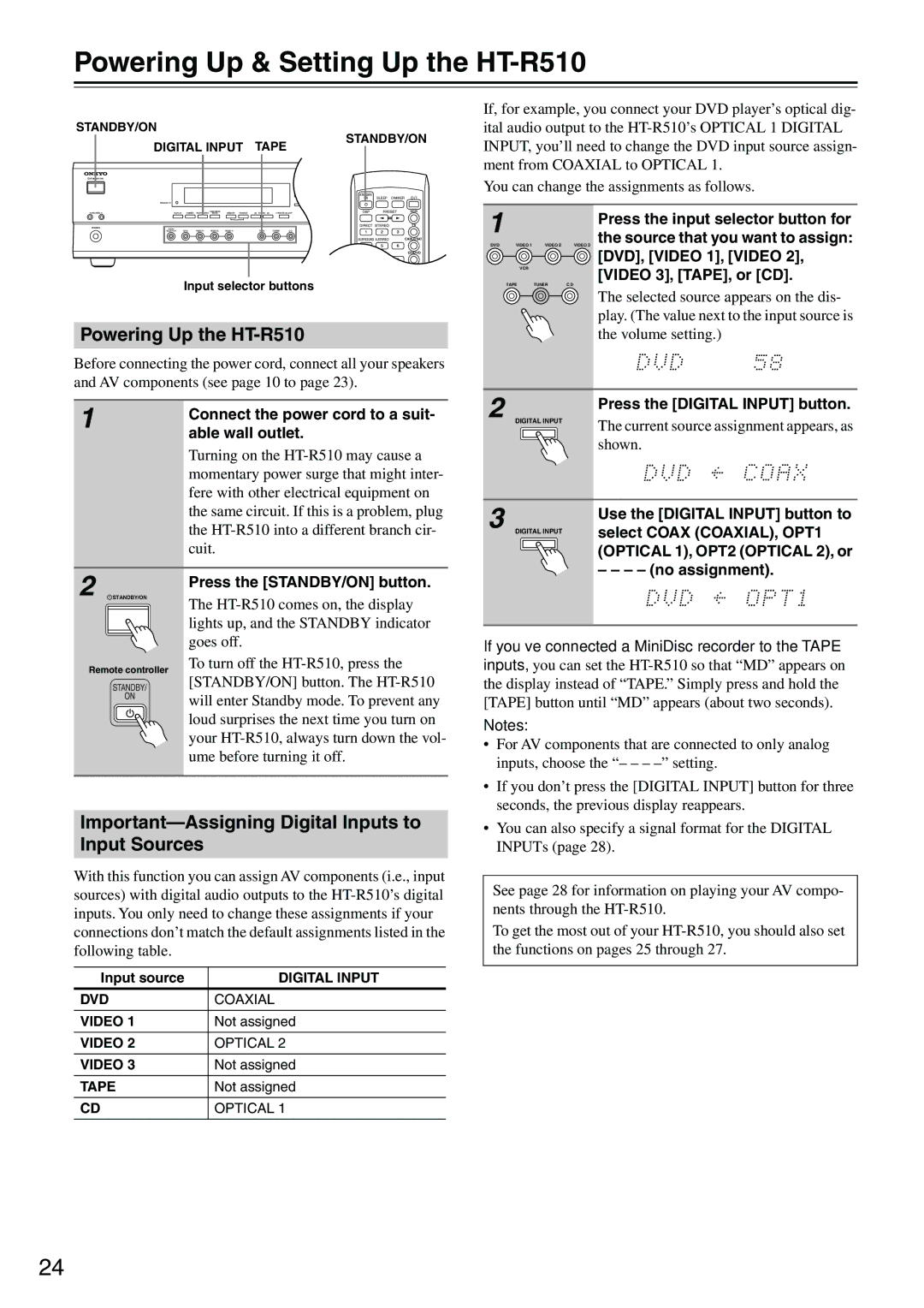 Onkyo instruction manual Powering Up & Setting Up the HT-R510, Powering Up the HT-R510 