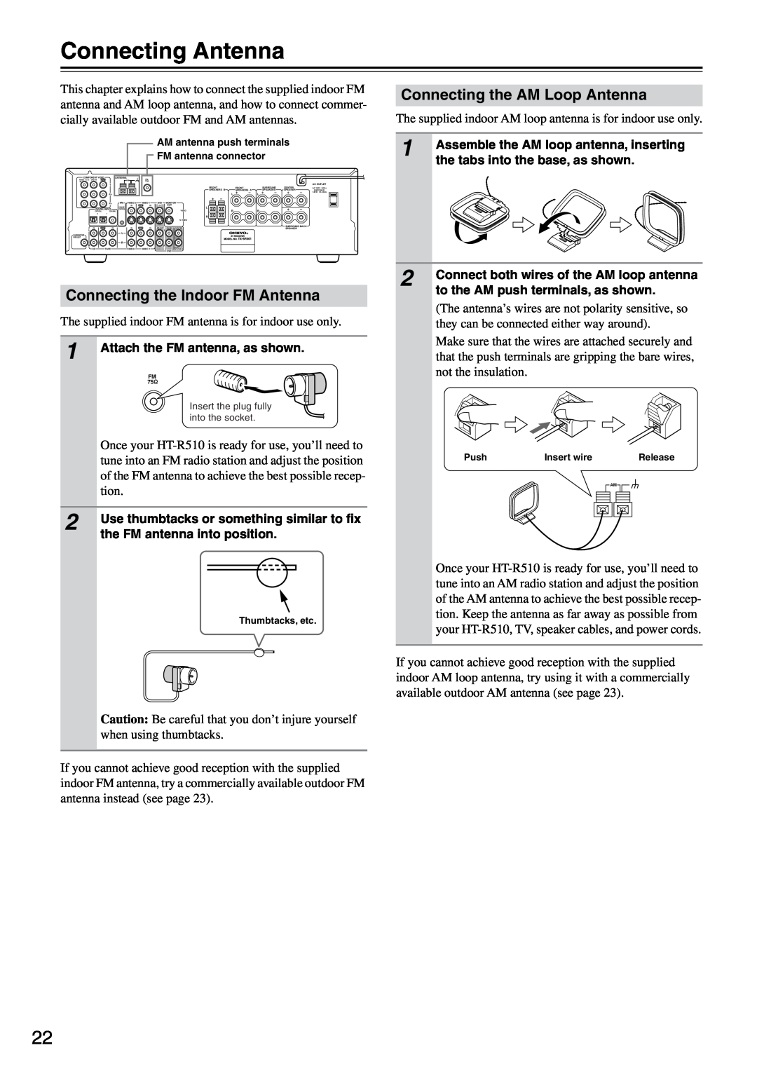 Onkyo HT-R510 instruction manual Connecting Antenna, Connecting the Indoor FM Antenna, Connecting the AM Loop Antenna 
