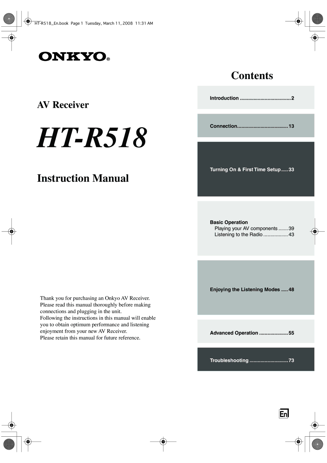 Onkyo HT-R518 instruction manual 