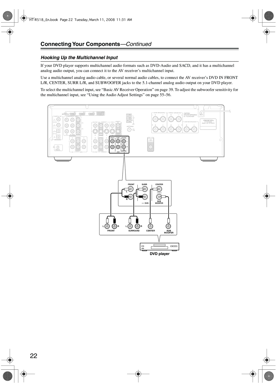 Onkyo HT-R518 instruction manual Hooking Up the Multichannel Input 