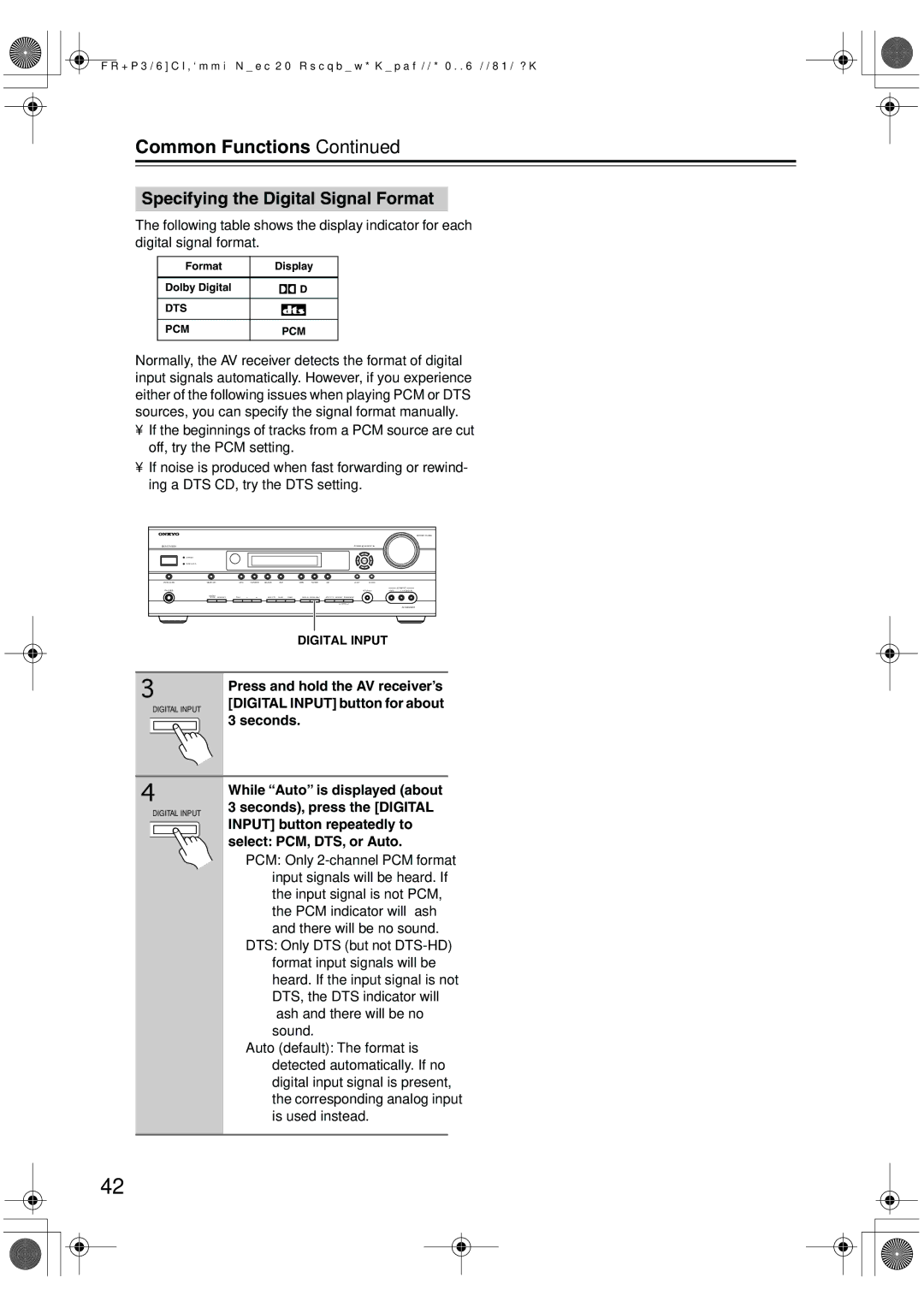 Onkyo HT-R518 Specifying the Digital Signal Format, Press and hold the AV receiver’s, Digital Input button for about 