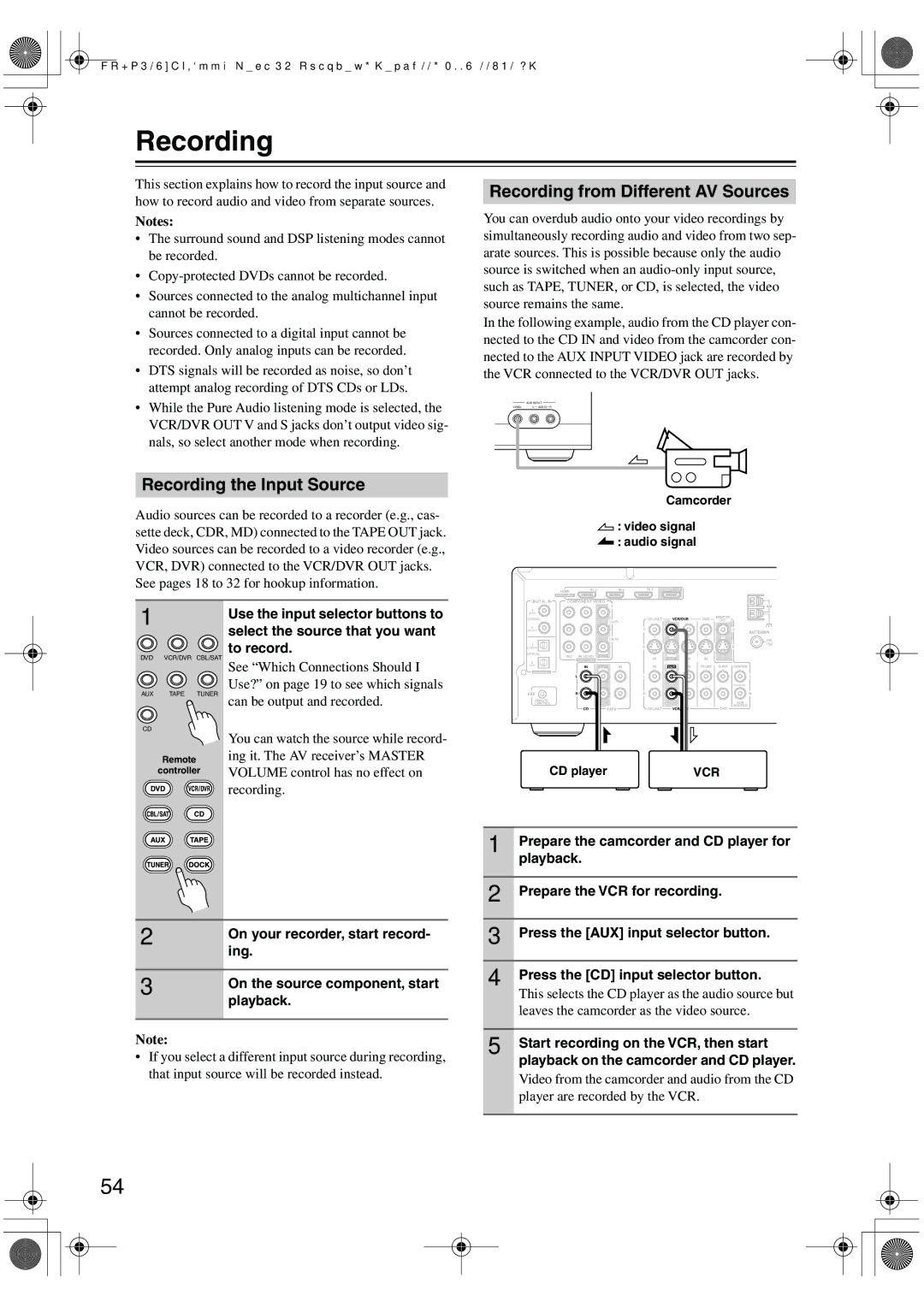 Onkyo HT-R518 instruction manual Recording the Input Source, Recording from Different AV Sources 