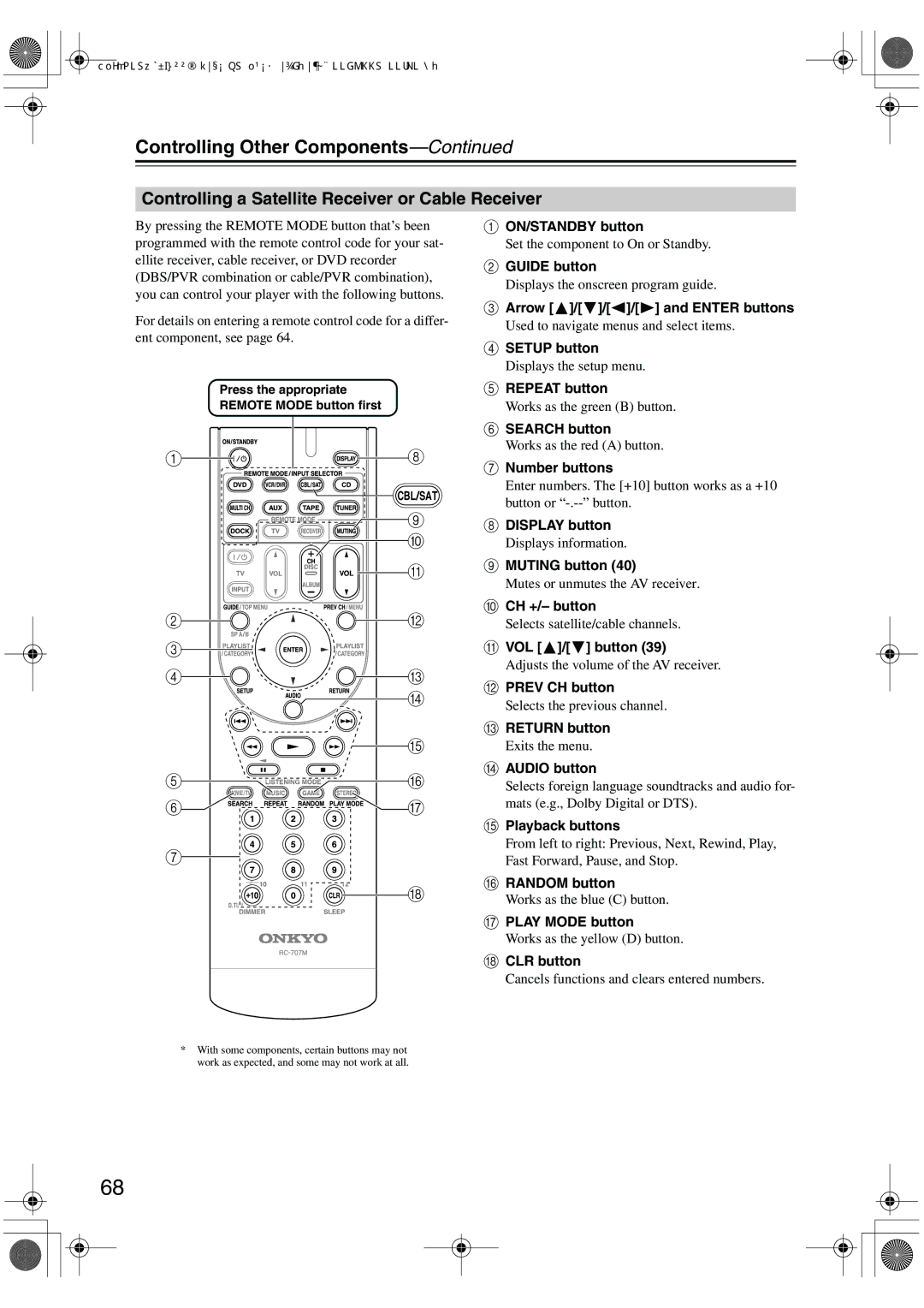 Onkyo HT-R518 instruction manual Controlling a Satellite Receiver or Cable Receiver 