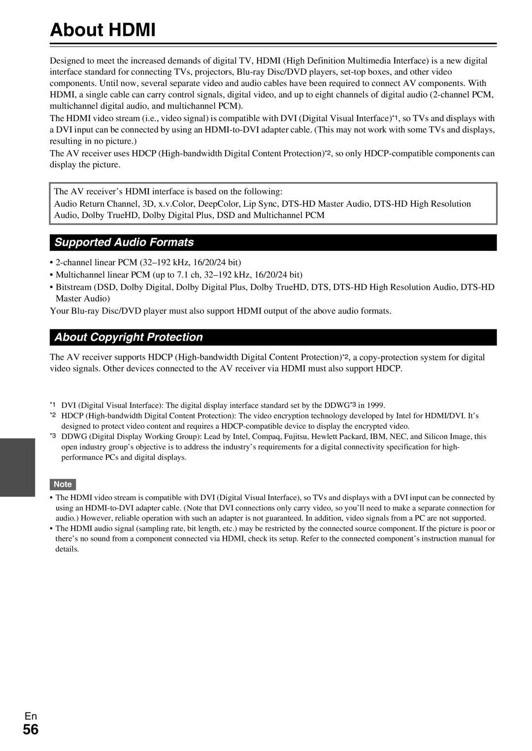 Onkyo HT-R590 instruction manual About Hdmi, Supported Audio Formats, About Copyright Protection 