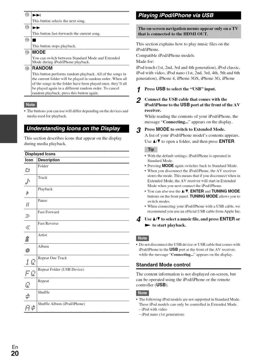 Onkyo HT-R590 instruction manual Standard Mode control, @ Mode 