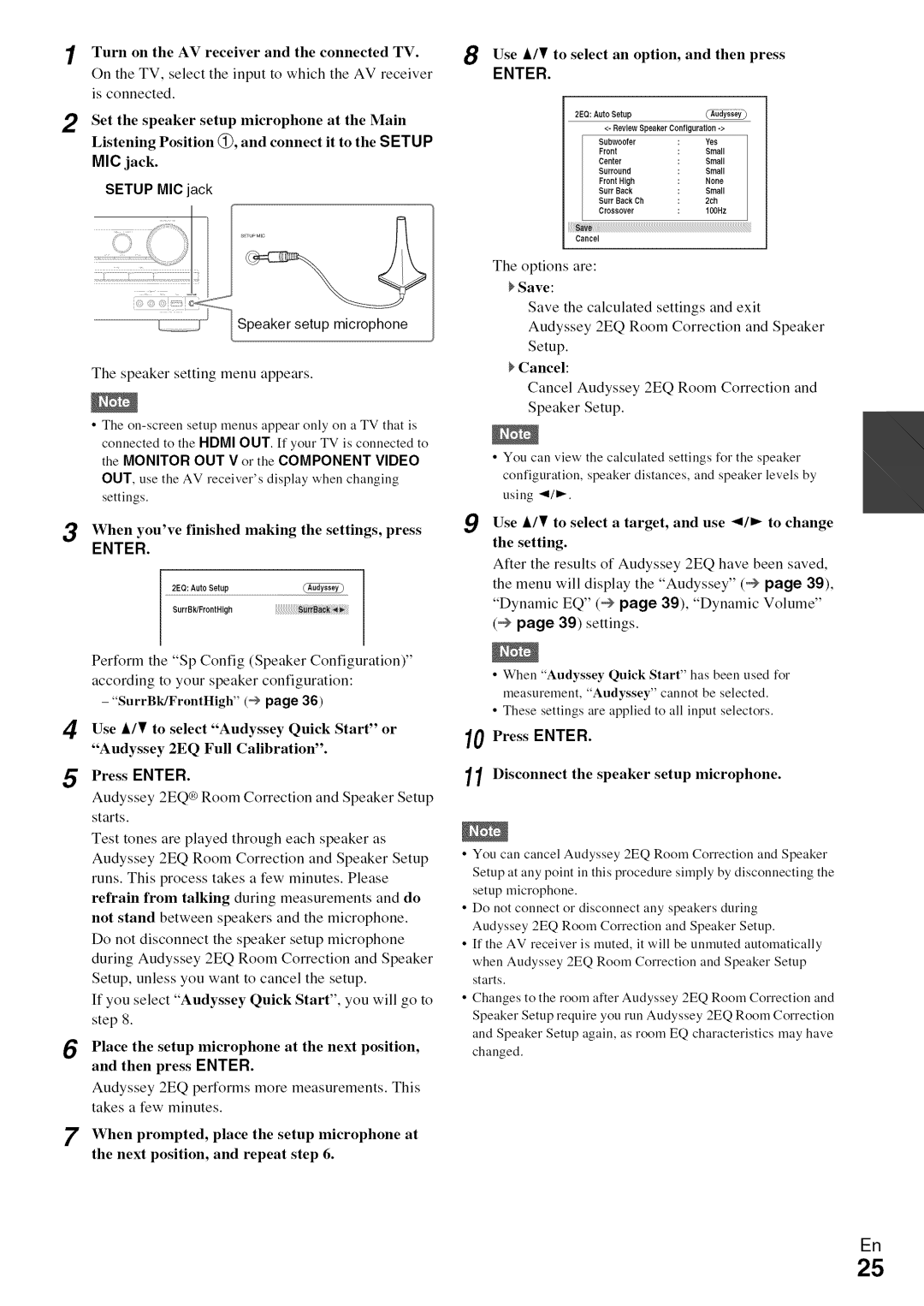 Onkyo HT-R590 Turn on the AV receiver and the connected TV, Listening Position @, and connect it to the Setup MIC jack 