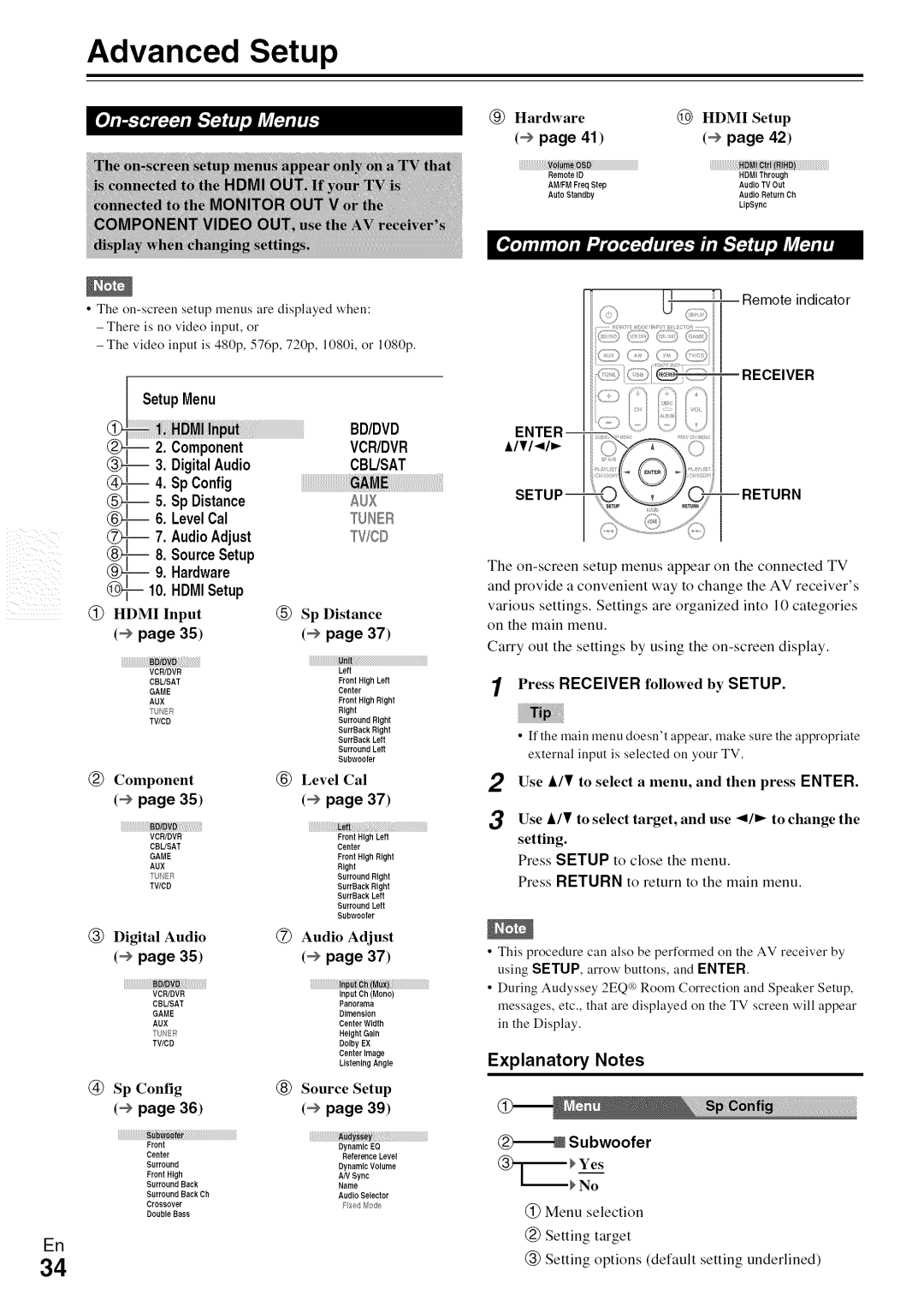 Onkyo HT-R590 instruction manual Advanced Setup, Explanatory Notes 