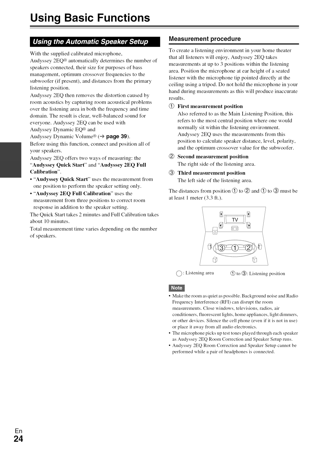 Onkyo HT-R590 instruction manual Using Basic Functions, Measurement procedure 
