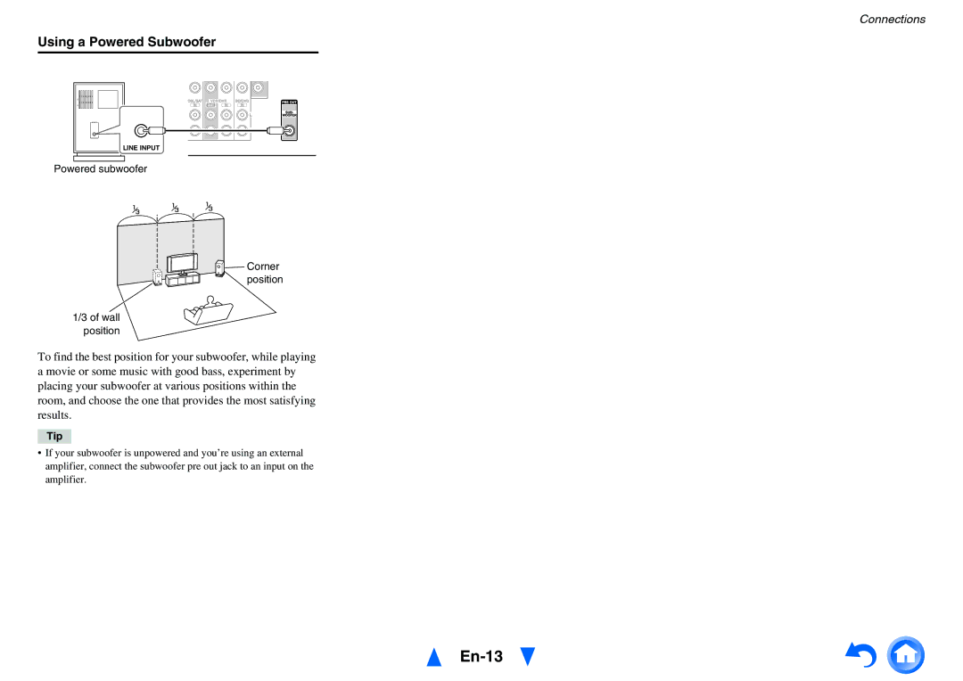 Onkyo HT-r591 instruction manual En-13, Using a Powered Subwoofer 