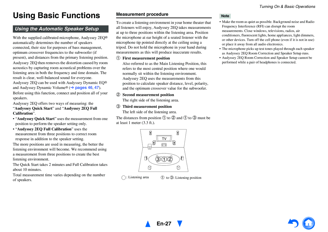 Onkyo HT-r591 instruction manual Using Basic Functions, En-27, Using the Automatic Speaker Setup, Measurement procedure 