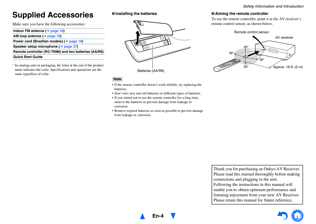 Onkyo HT-r591 instruction manual Supplied Accessories, En-4, Make sure you have the following accessories 