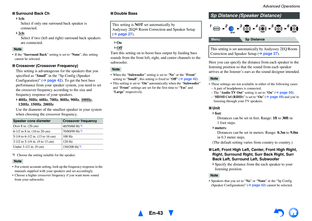 Onkyo HT-r591 instruction manual En-43, Sp Distance Speaker Distance 